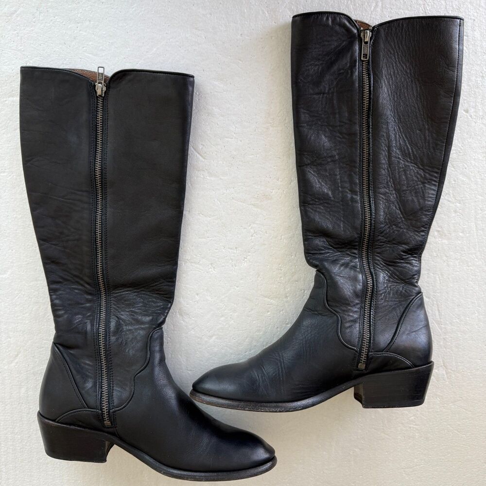 Size 8M - Frye Carson Piping Tall Black Leather  Women’s Boots - Picture 3 of 10